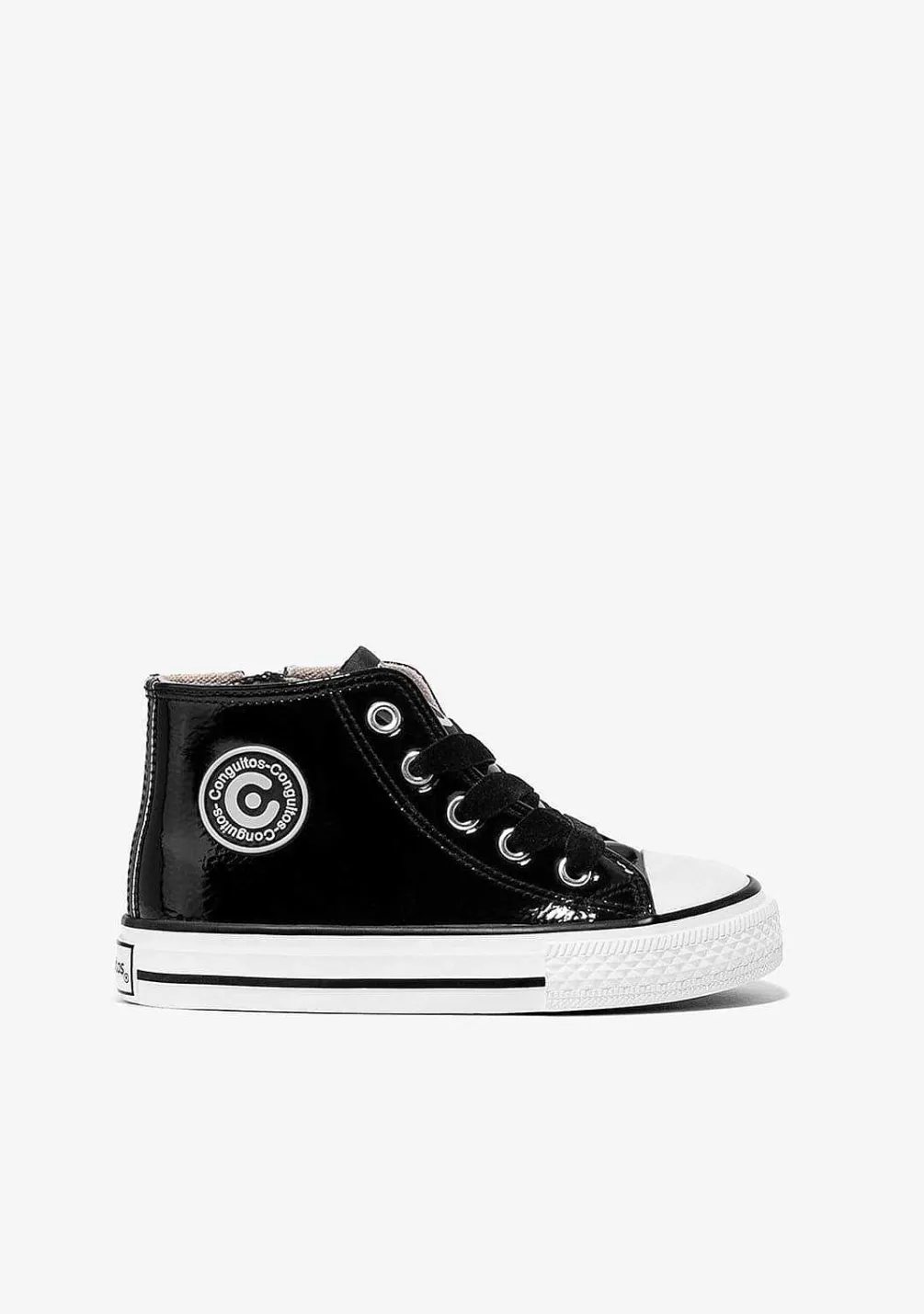 Tênis Casuais-Conguitos Tênis Feminino Cano Alto Preto Couro Envernizado
