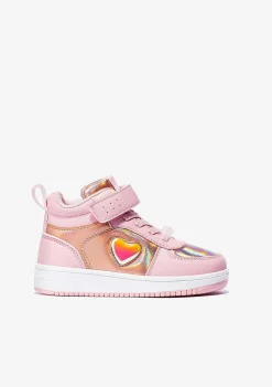 Tênis Com Luzes-Conguitos Tênis Feminino Cano Alto Rosa Com Luzes Coracao