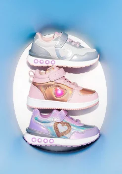 Tênis Com Luzes-Conguitos Tênis Feminino Cano Alto Rosa Com Luzes Coracao