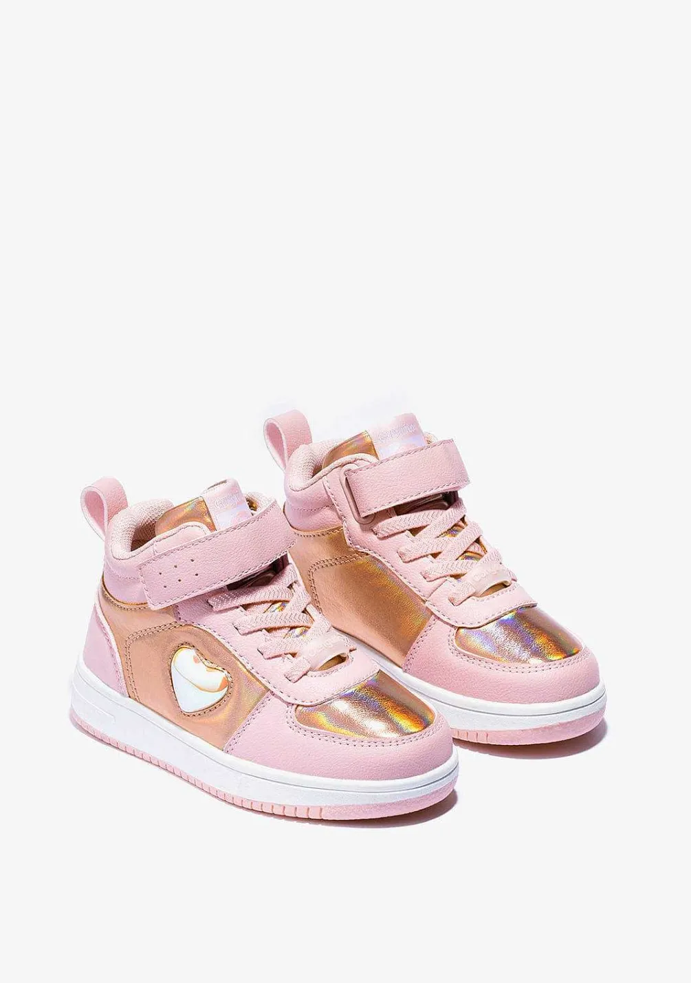Tênis Com Luzes-Conguitos Tênis Feminino Cano Alto Rosa Com Luzes Coracao