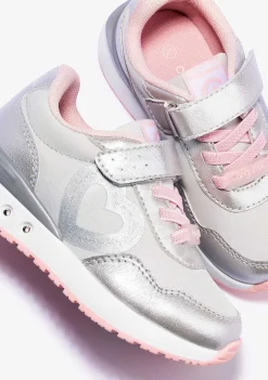 Tênis Com Luzes-Conguitos Tênis Feminino Coracao Prateado Com Luzes
