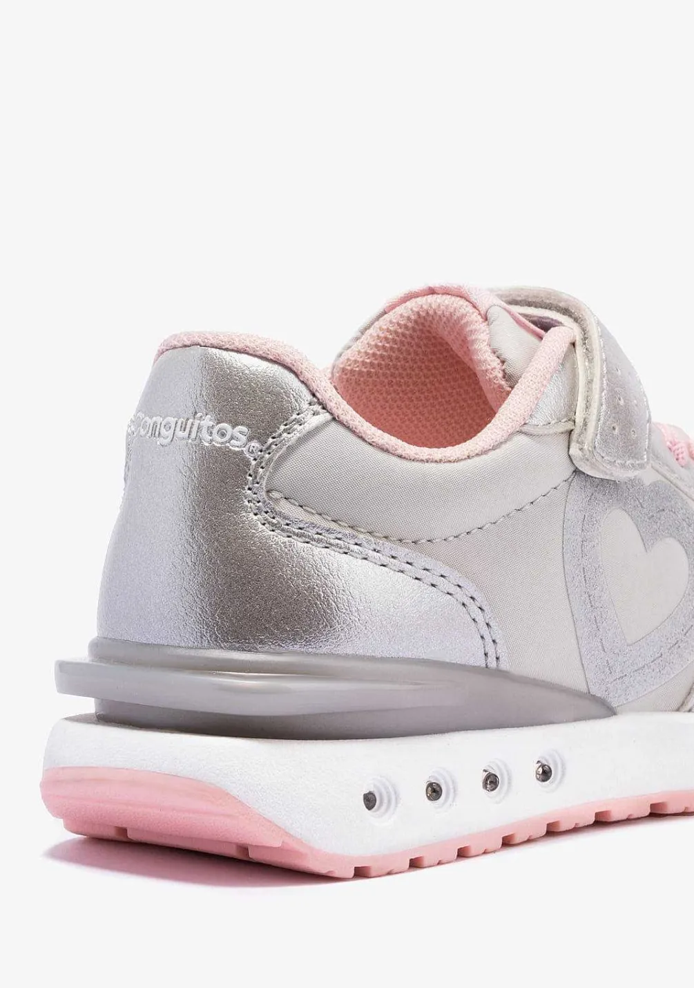 Tênis Com Luzes-Conguitos Tênis Feminino Coracao Prateado Com Luzes