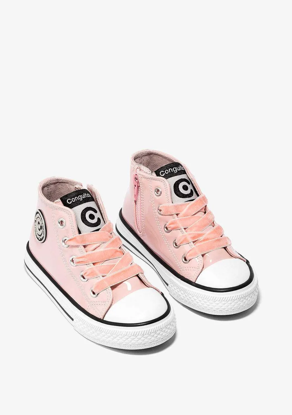 Tênis Casuais-Conguitos Tênis Feminino De Cano Alto Rosa Envernizado