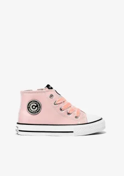 Tênis Casuais-Conguitos Tênis Feminino De Cano Alto Rosa Couro Envernizado
