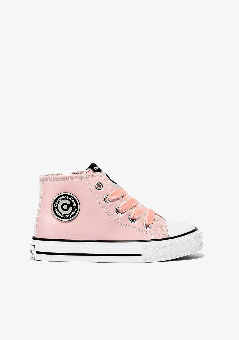 Tênis Casuais-Conguitos Tênis Feminino De Cano Alto Rosa Couro Envernizado