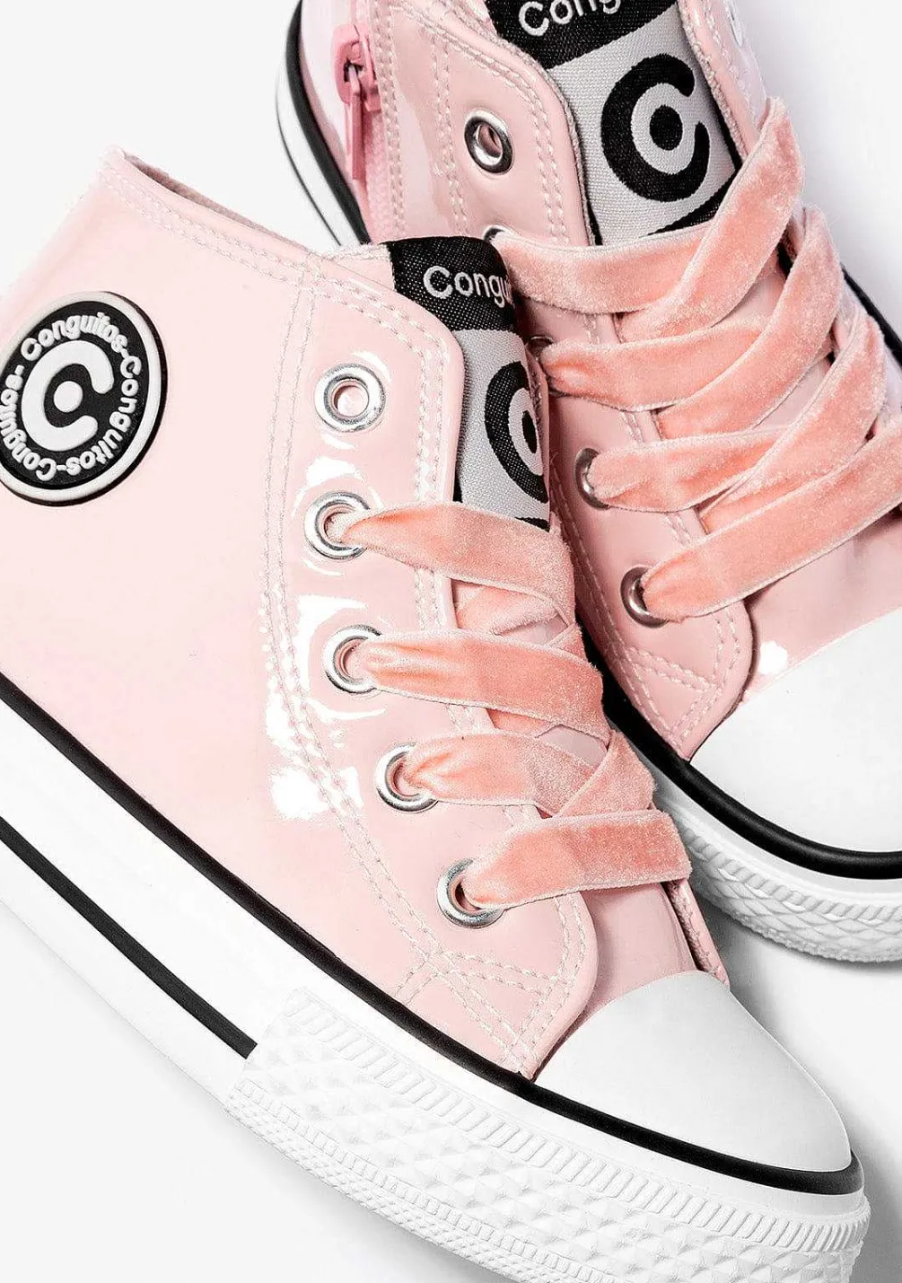 Tênis Casuais-Conguitos Tênis Feminino De Cano Alto Rosa Couro Envernizado