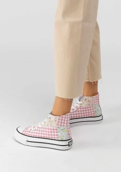 Tênis Casuais-Conguitos Tênis Feminino Flores Vichy Hi-Top Lona Preto E Branco
