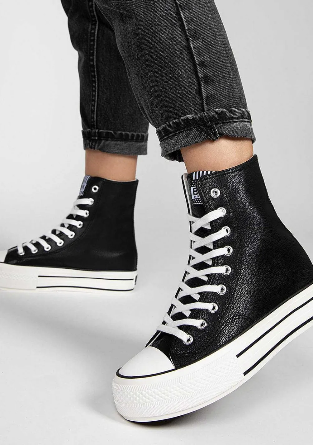 Tênis Casuais-Conguitos Tênis Hi-Top Com Plataforma Preta Nappa