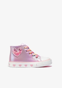 Tênis Casuais-Conguitos Tênis Hi-Top Coracao Rosa Iridescente