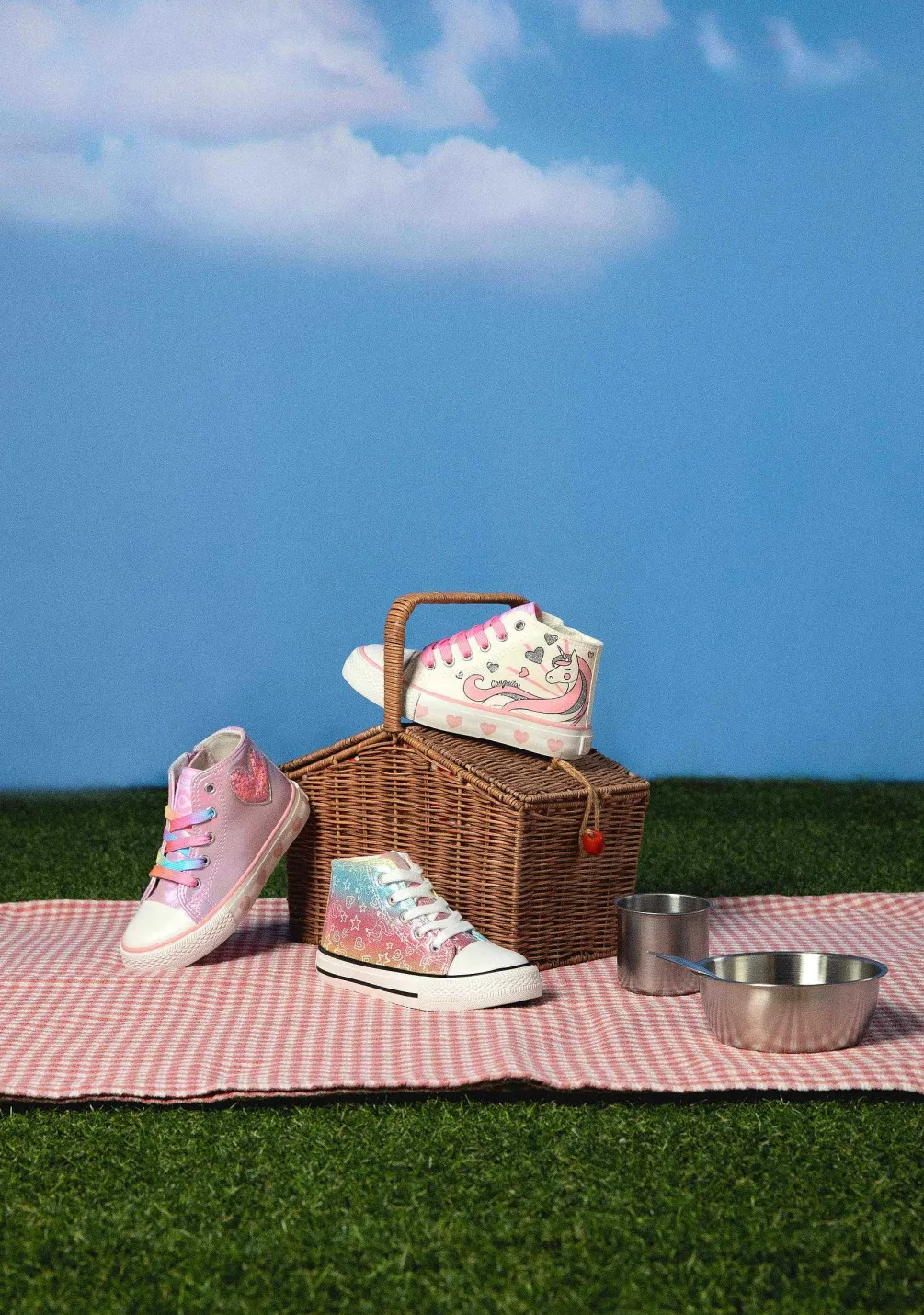 Tênis Casuais-Conguitos Tênis Hi-Top Coracao Rosa Iridescente