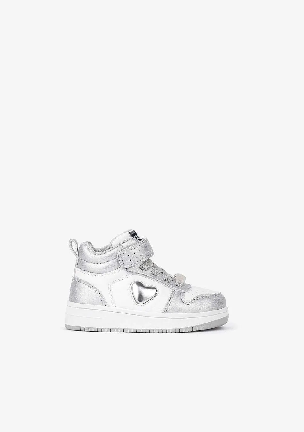 Tênis Com Luzes-Conguitos Tênis Hi-Top Prateado/Branco Com Luzes Para Bebé