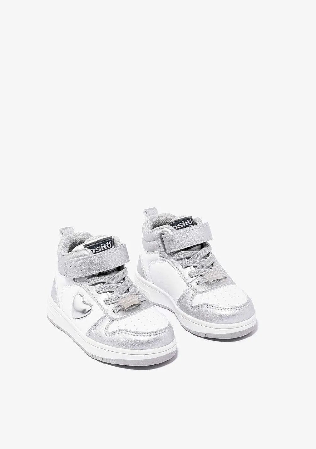 Tênis Com Luzes-Conguitos Tênis Hi-Top Prateado/Branco Com Luzes Para Bebé
