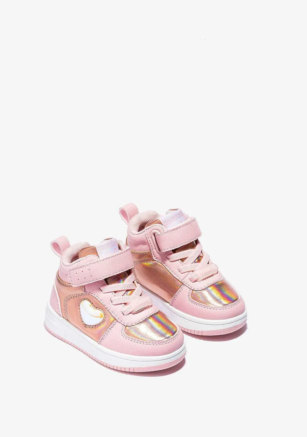 Tênis Com Luzes-Conguitos Tênis Hi-Top Rosa Com Luzes Coracao Para Bebé