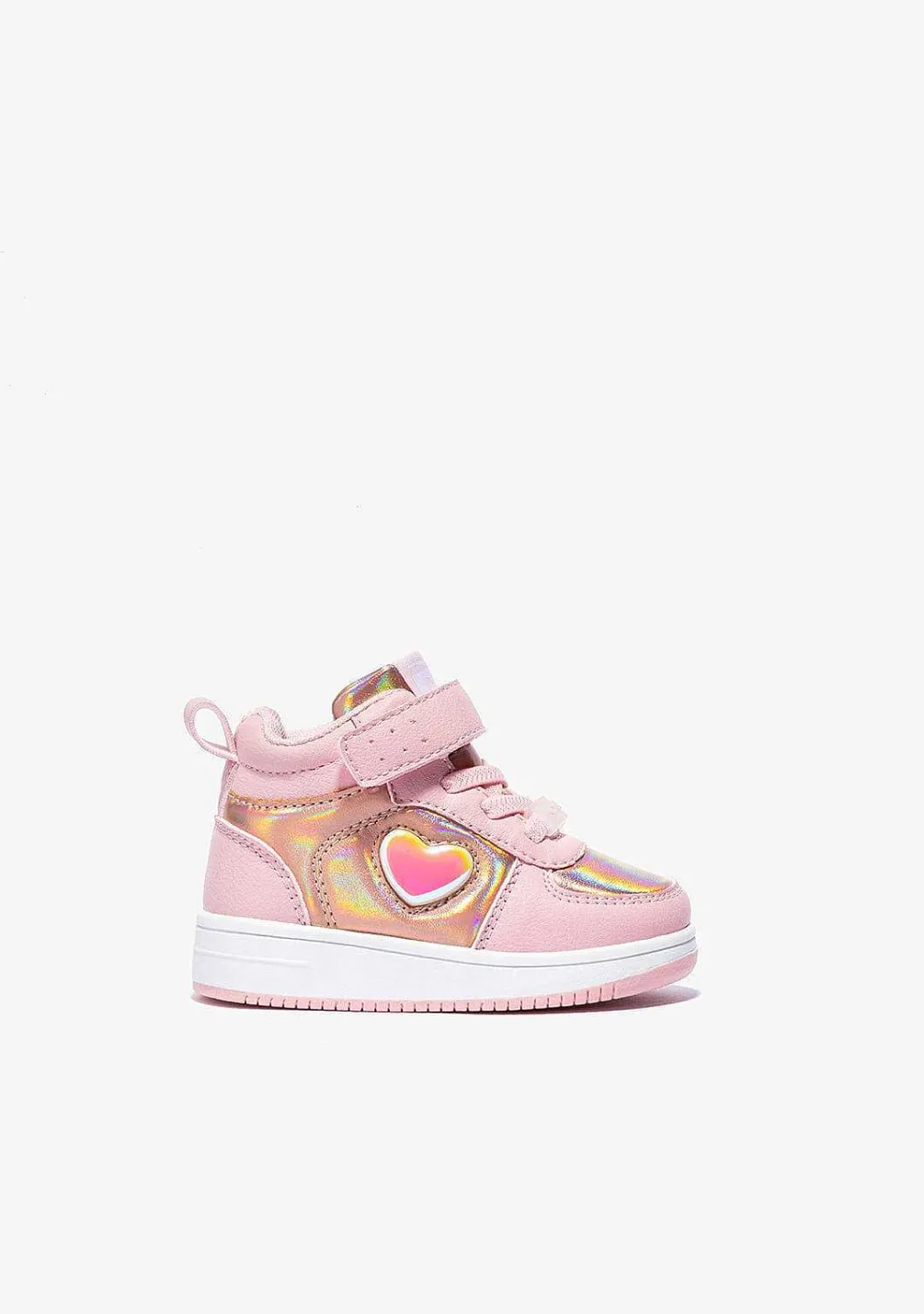 Tênis Com Luzes-Conguitos Tênis Hi-Top Rosa Com Luzes Coracao Para Bebé