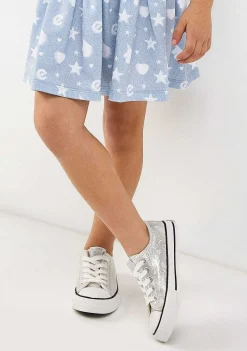 Sapatos De Menina-Conguitos Tênis Prateados Que Brilham No Escuro