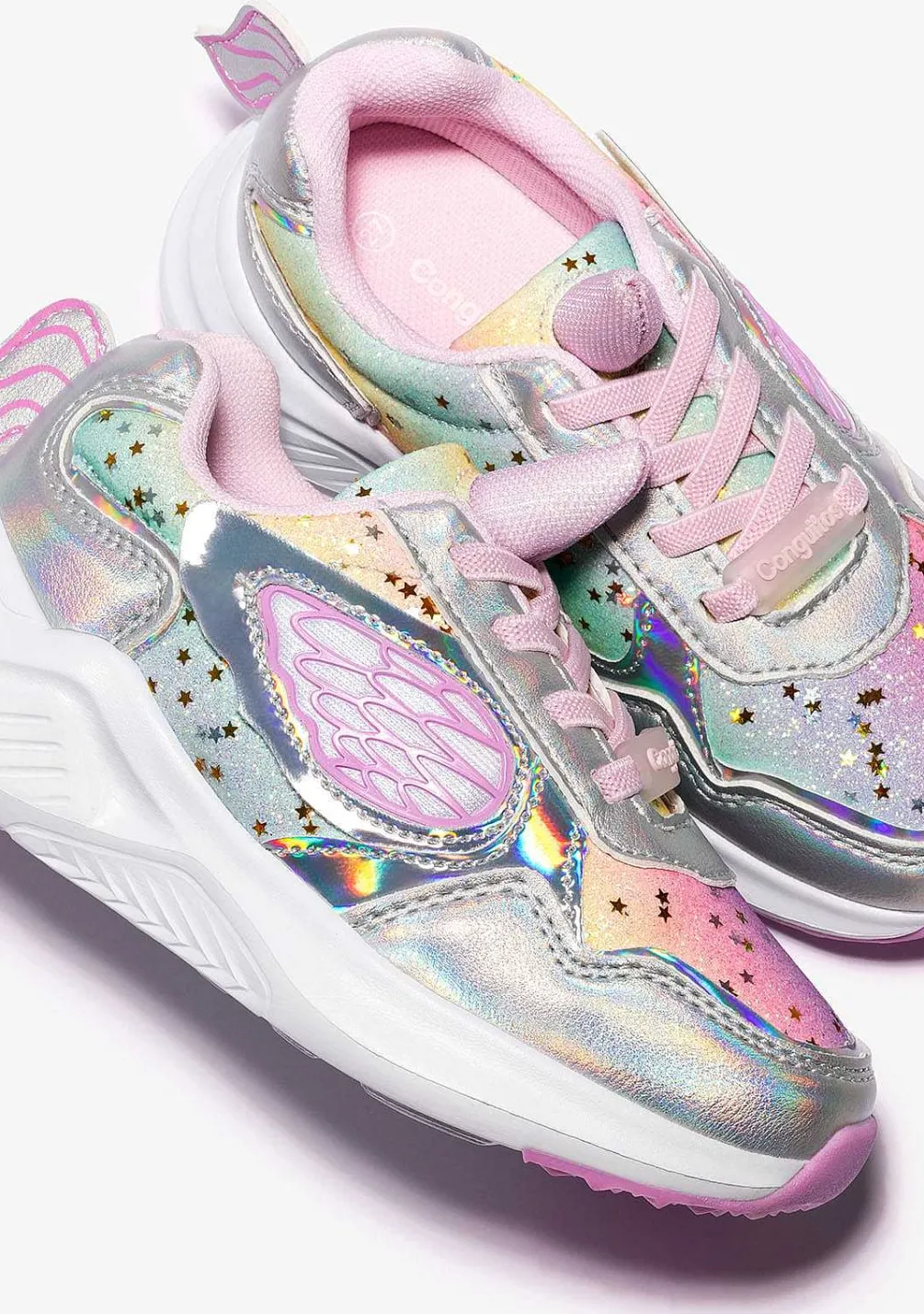 Sapatos De Menina-Conguitos Tênis Unicornio Glitter Com Luz Metalizada