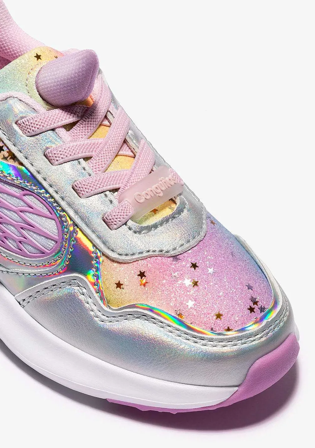 Sapatos De Menina-Conguitos Tênis Unicornio Glitter Com Luz Metalizada