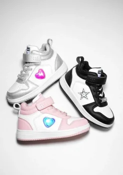 Tênis Com Luzes-Conguitos Tênis Unissex Preto Branco Com Luzes Hi-Top Napa