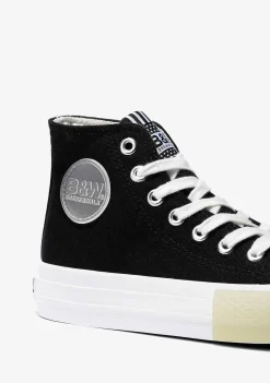 Tênis Casuais-Conguitos Tênis Unissex Preto Com Logo Hi-Top Em Lona Preto E Branco