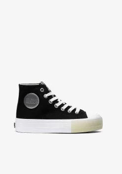 Tênis Casuais-Conguitos Tênis Unissex Preto Com Logo Hi-Top Em Lona Preto E Branco