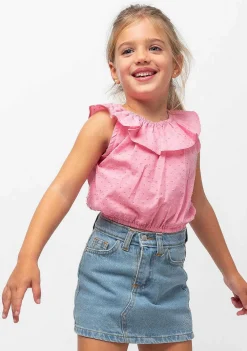 Camisetas-Conguitos Top De Menina Rosa Com Babados