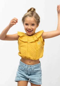 Camisetas-Conguitos Top Feminino Com Babados Mostarda