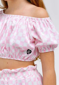 Camisetas-Conguitos Top Xadrez Rosa Menina