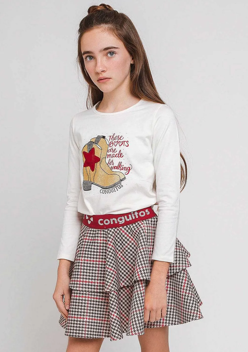 Camisetas De Manga Comprida-Conguitos T-Shirt "Botas" De Menina Com Luzes