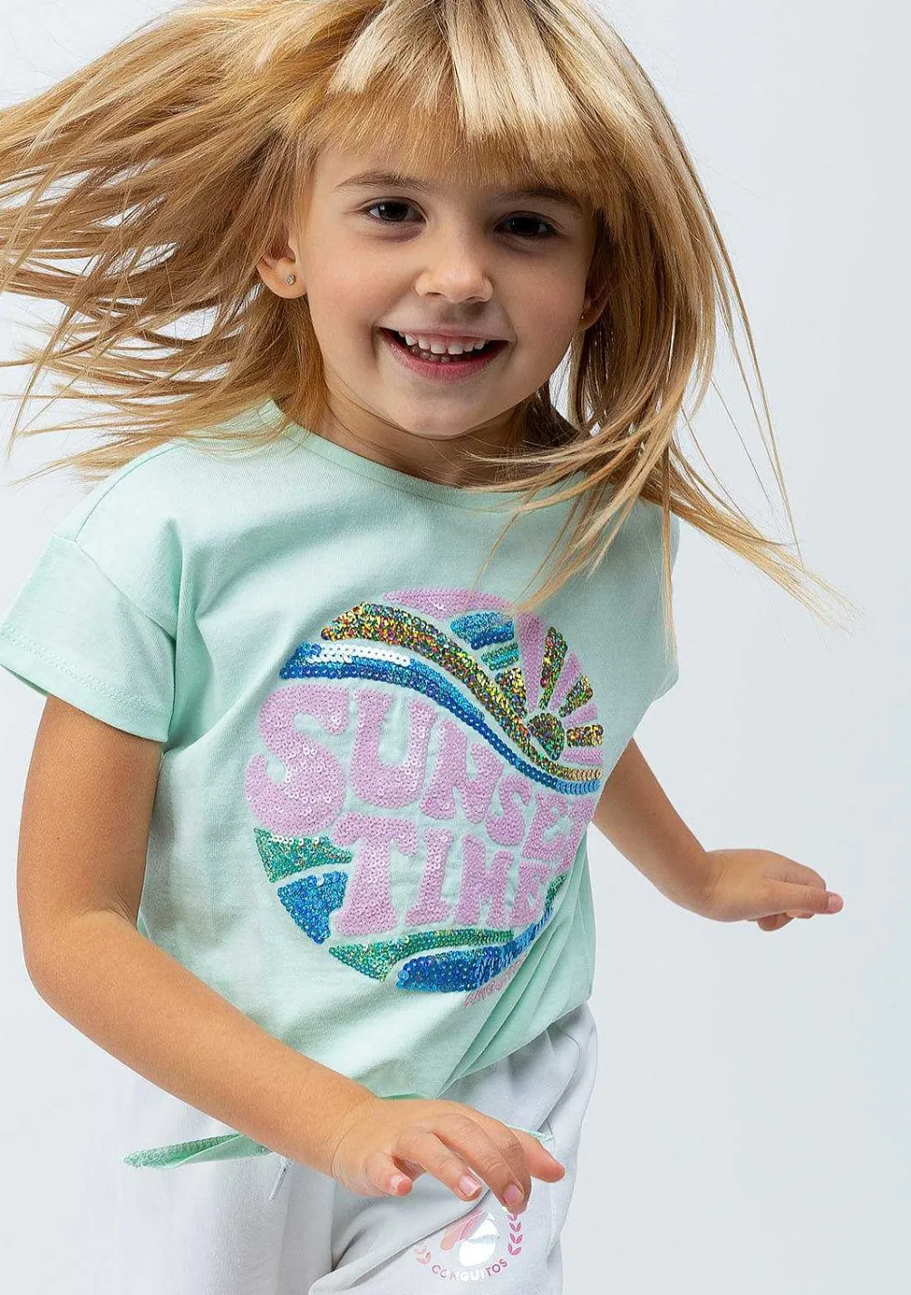 Camisetas-Conguitos T-Shirt De Menina Com No De Por Do Sol Menta