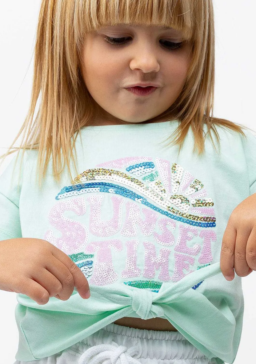 Camisetas-Conguitos T-Shirt De Menina Com No De Por Do Sol Menta