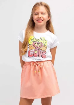 Camisetas-Conguitos T-Shirt Love Fluor Branca Com Lantejoulas Para Menina
