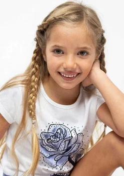 Camisetas-Conguitos T-Shirt Menina Em Strass Azul Claro "Rose"