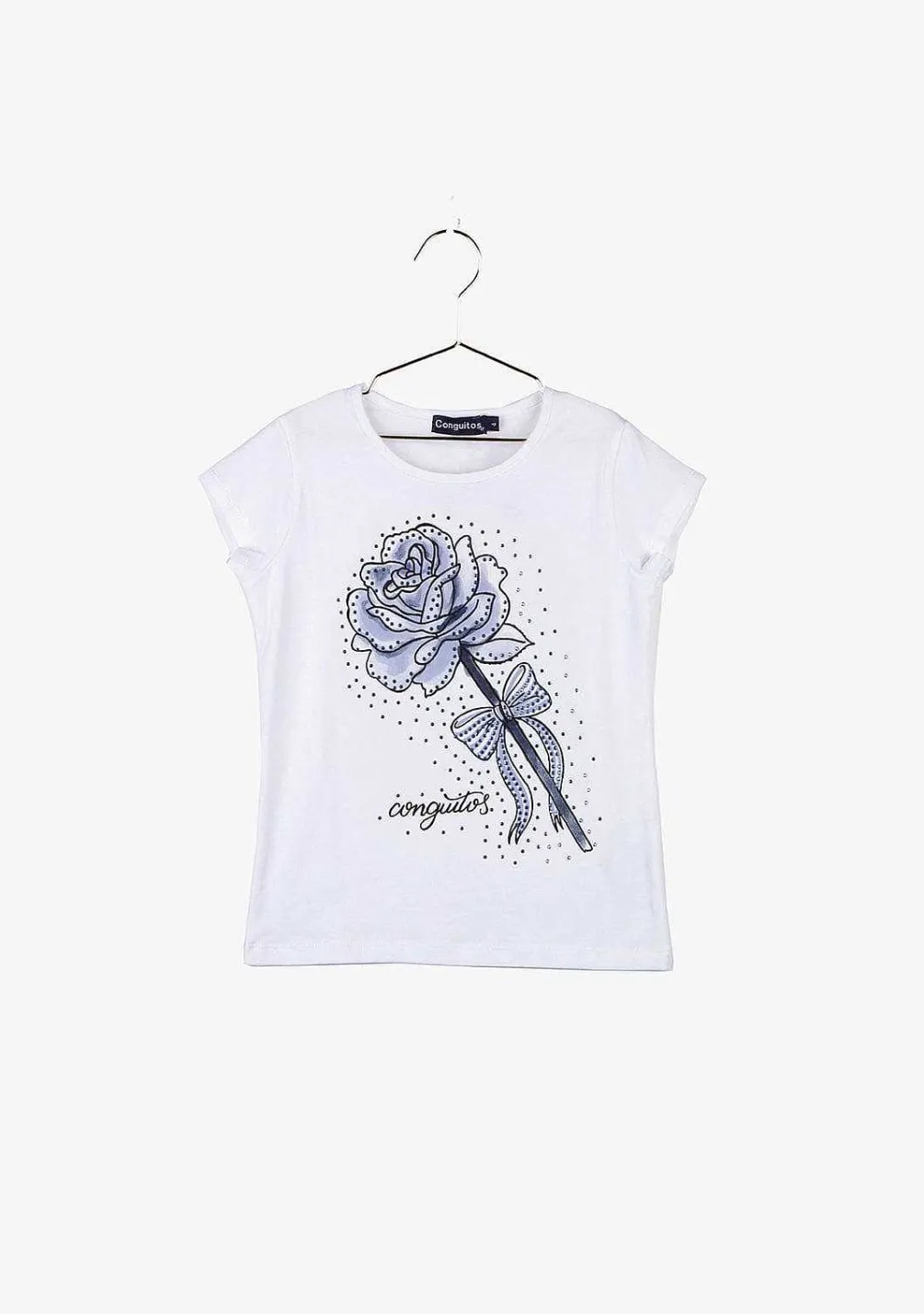 Camisetas-Conguitos T-Shirt Menina Em Strass Azul Claro "Rose"