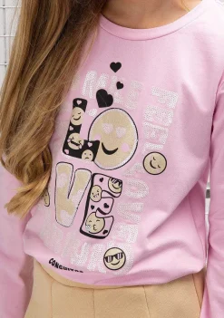 Camisetas De Manga Comprida-Conguitos T-Shirt Rosa Amor De Menina