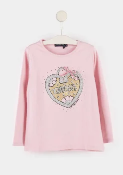Camisetas De Manga Comprida-Conguitos T-Shirt Rosa "Coracao" De Menina