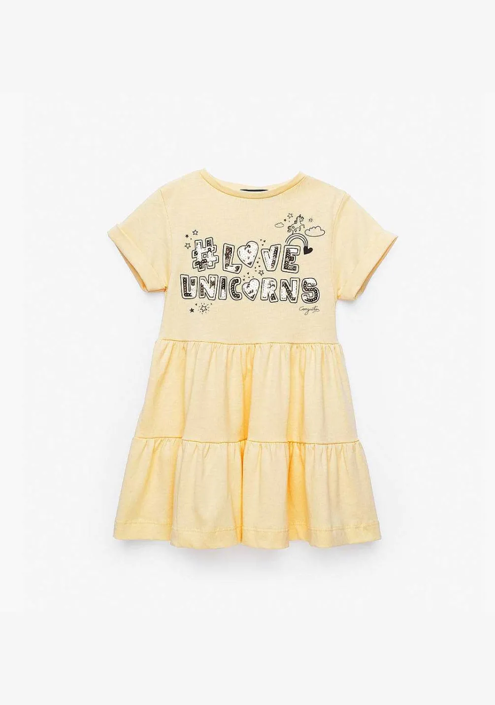 Vestidos-Conguitos Vestido Amarelo Love Unicornios De Menina