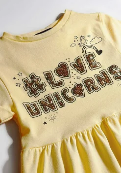 Vestidos-Conguitos Vestido Amarelo Love Unicornios De Menina