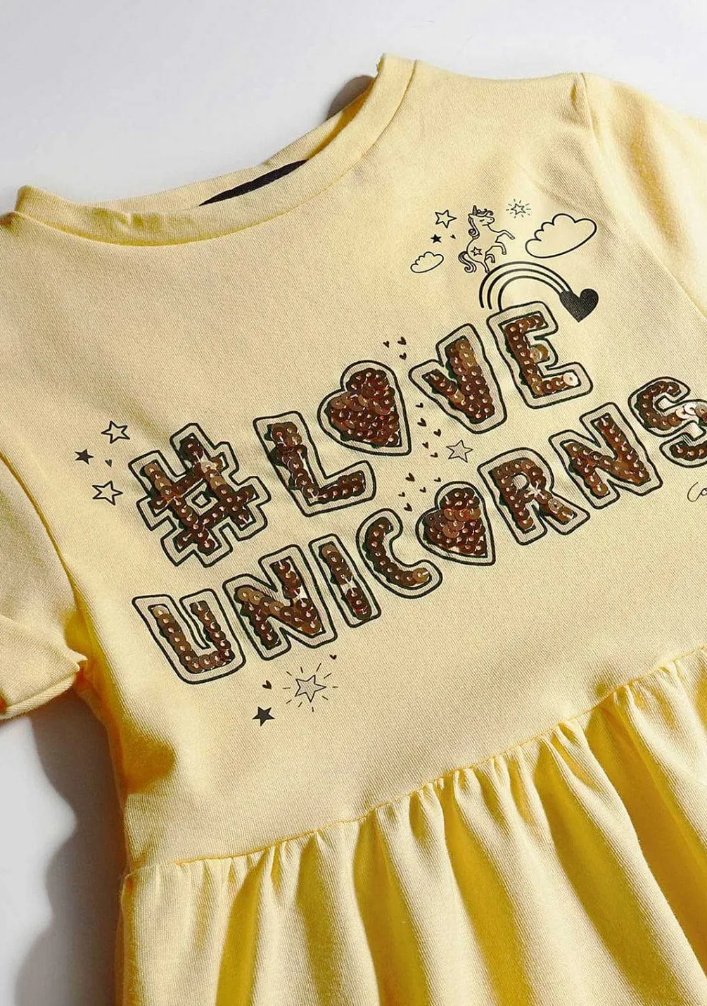 Vestidos-Conguitos Vestido Amarelo Love Unicornios De Menina