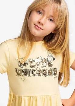 Vestidos-Conguitos Vestido Amarelo Love Unicornios De Menina