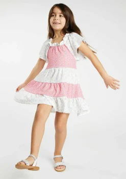 Roupas De Menina-Conguitos Vestido Com Babados De Flores