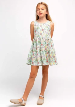 Roupas De Menina-Conguitos Vestido Menina Estampado Frutas Menta