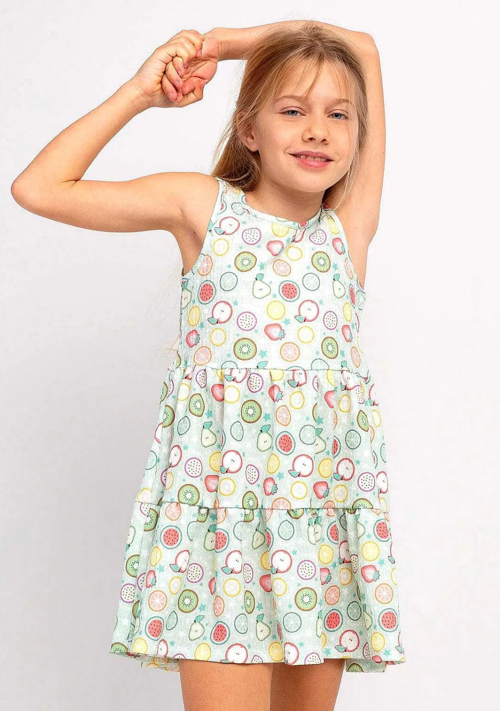Roupas De Menina-Conguitos Vestido Menina Estampado Frutas Menta