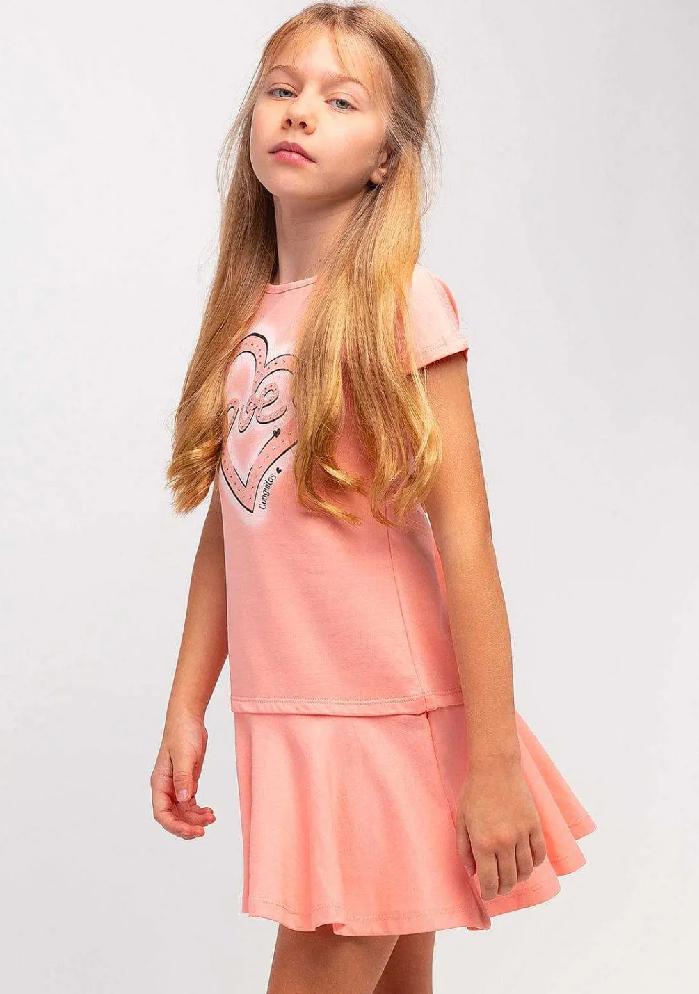 Roupas De Menina-Conguitos Vestido Coracao Laranja De Menina