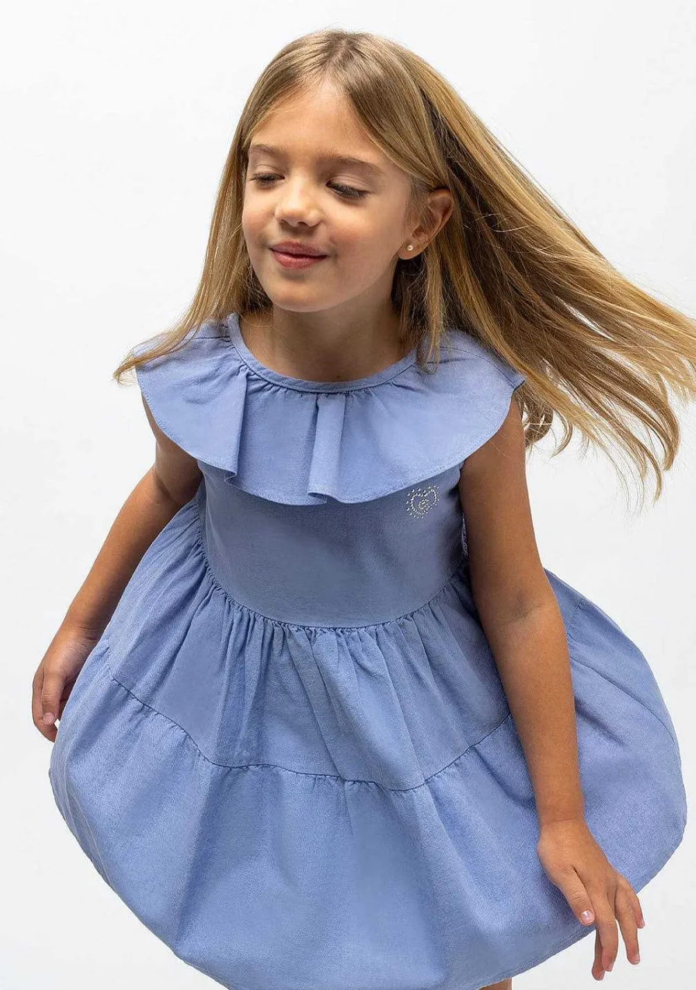 Vestidos-Conguitos Vestido De Menina Azul Marinho Com Babados