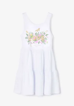 Roupas De Menina-Conguitos Vestido De Menina Branco Love Nature Com Babados