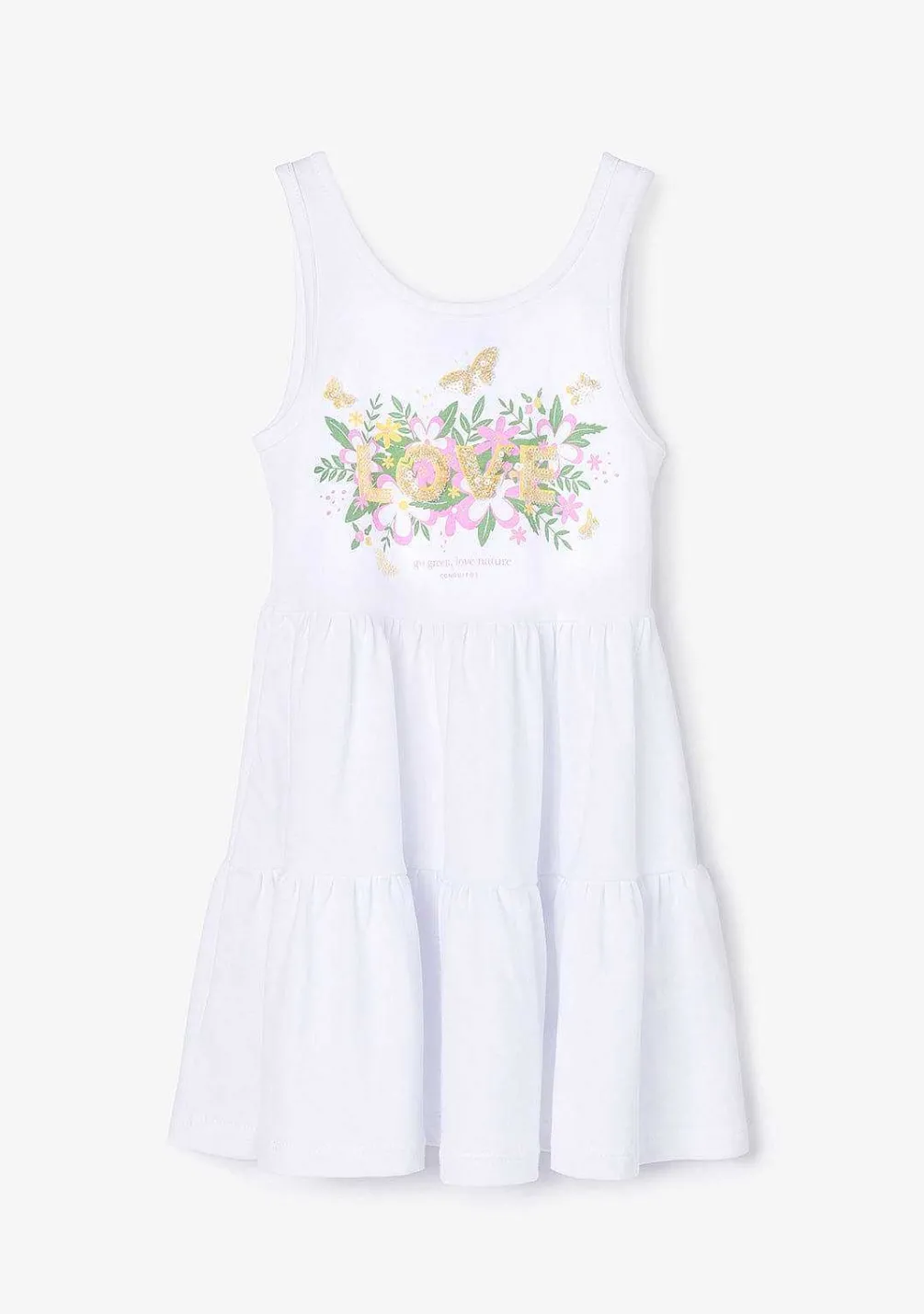 Roupas De Menina-Conguitos Vestido De Menina Branco Love Nature Com Babados