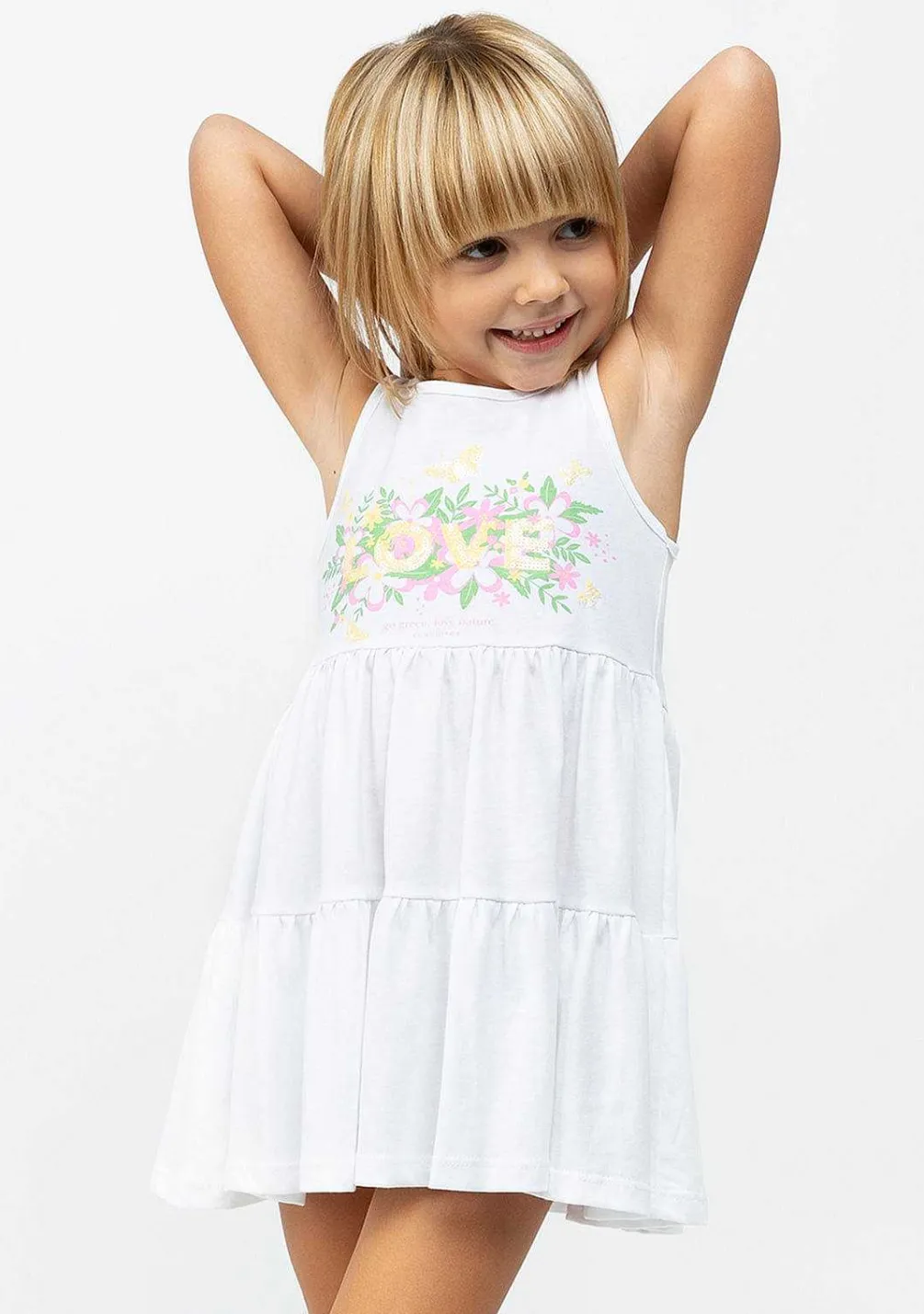 Roupas De Menina-Conguitos Vestido De Menina Branco Love Nature Com Babados