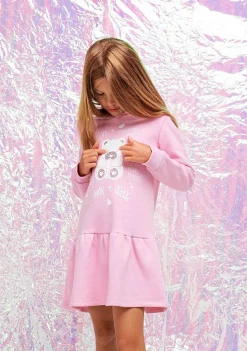 Vestido Moletom-Conguitos Vestido Feminino Com Capuz E Strass Urso Rosa
