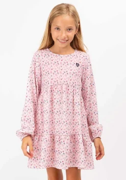 Roupas De Menina-Conguitos Vestido Feminino Rosa Estampado Flores