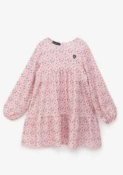 Roupas De Menina-Conguitos Vestido Feminino Rosa Estampado Flores